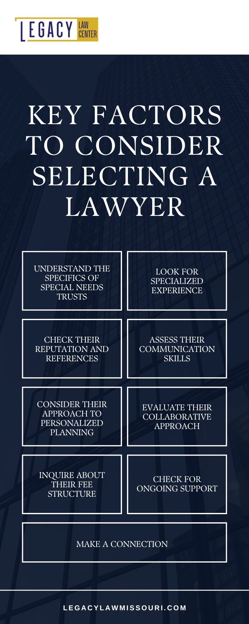 Key Factors To Consider Selecting A Lawyer Infographic